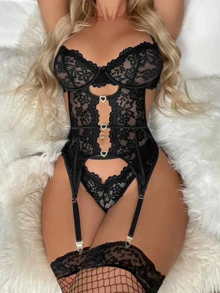 Lace Lingerie Set with Garters | Sexy Fit - Passion Pulse Adult
