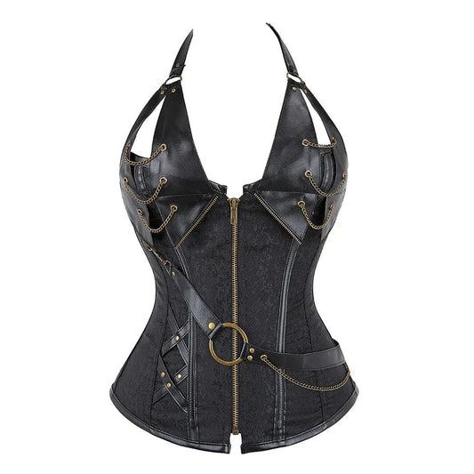 Steampunk Leather Corsets Top Plus Size Sexy Halter Overbust Bustier Gothic Pirate Vintage Outerwear Burlesque Basque Costume - Passion Pulse Adult