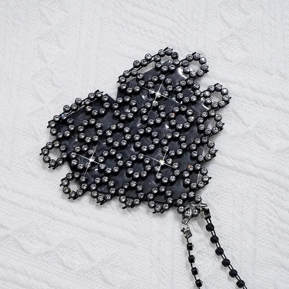 Women's Rhinestone Nipple Pasties & Choker Set – Self-Adhesive Reusable Body Chain - Passion Pulse Adult