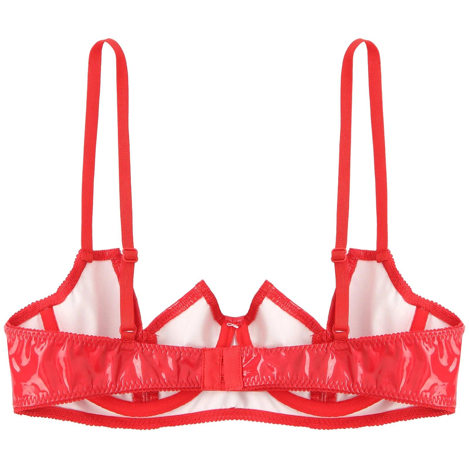 Patent Leather Open Chest V-Notch Underwire Bra - Passion Pulse Adult