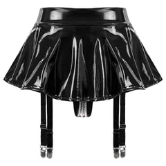 Wet Look Mini Skirt with Garter & Thong - Passion Pulse Adult