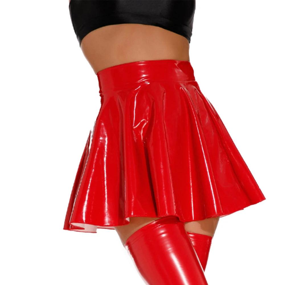 Wet Look PVC Pleated Mini Skirt | Sexy Clubwear - Passion Pulse Adult