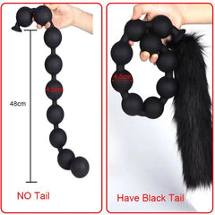 Butt Plug with Tail BDSM Adult Sex Wild Tail Teaser - 9-Ball Silicone Pleasure Toy - Passion Pulse Adult