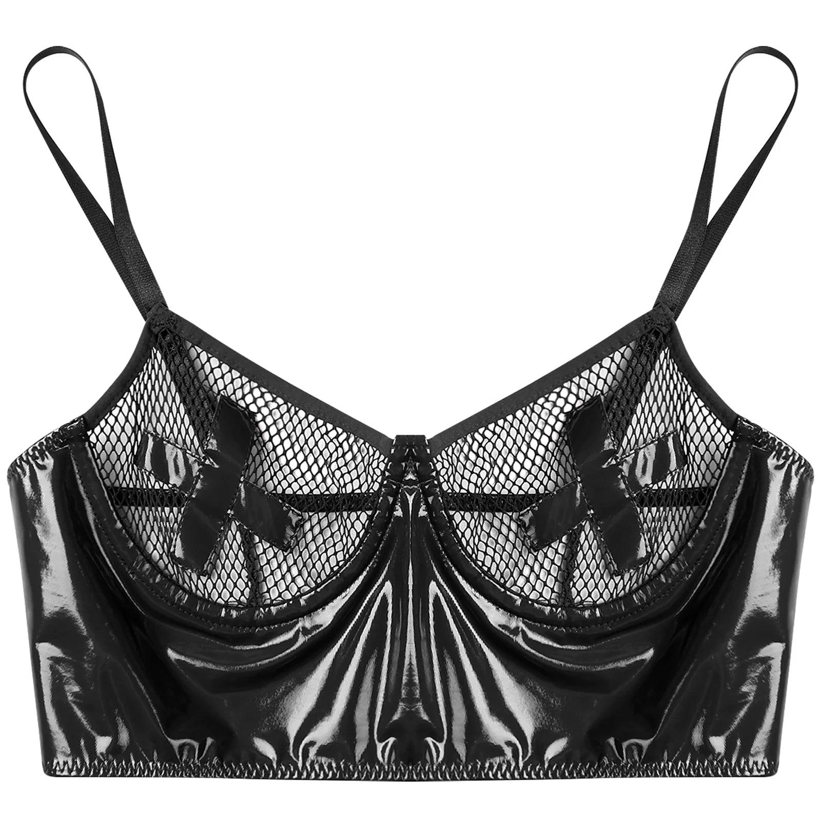 Wet Look Mesh Balconette Bra | Sexy Lingerie - Passion Pulse Adult