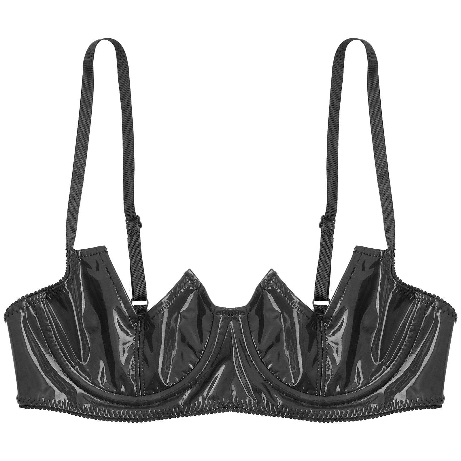 Patent Leather Open Chest V-Notch Underwire Bra - Passion Pulse Adult