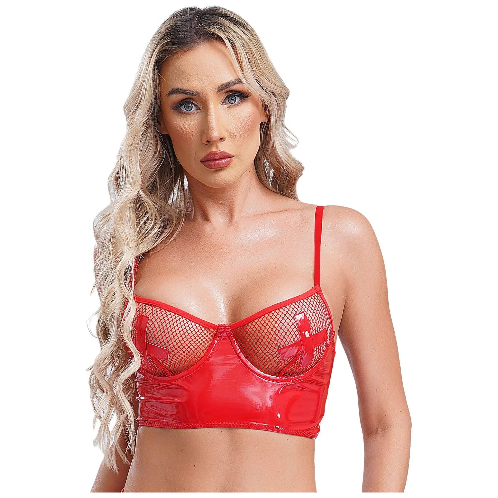 Wet Look Mesh Balconette Bra | Sexy Lingerie - Passion Pulse Adult