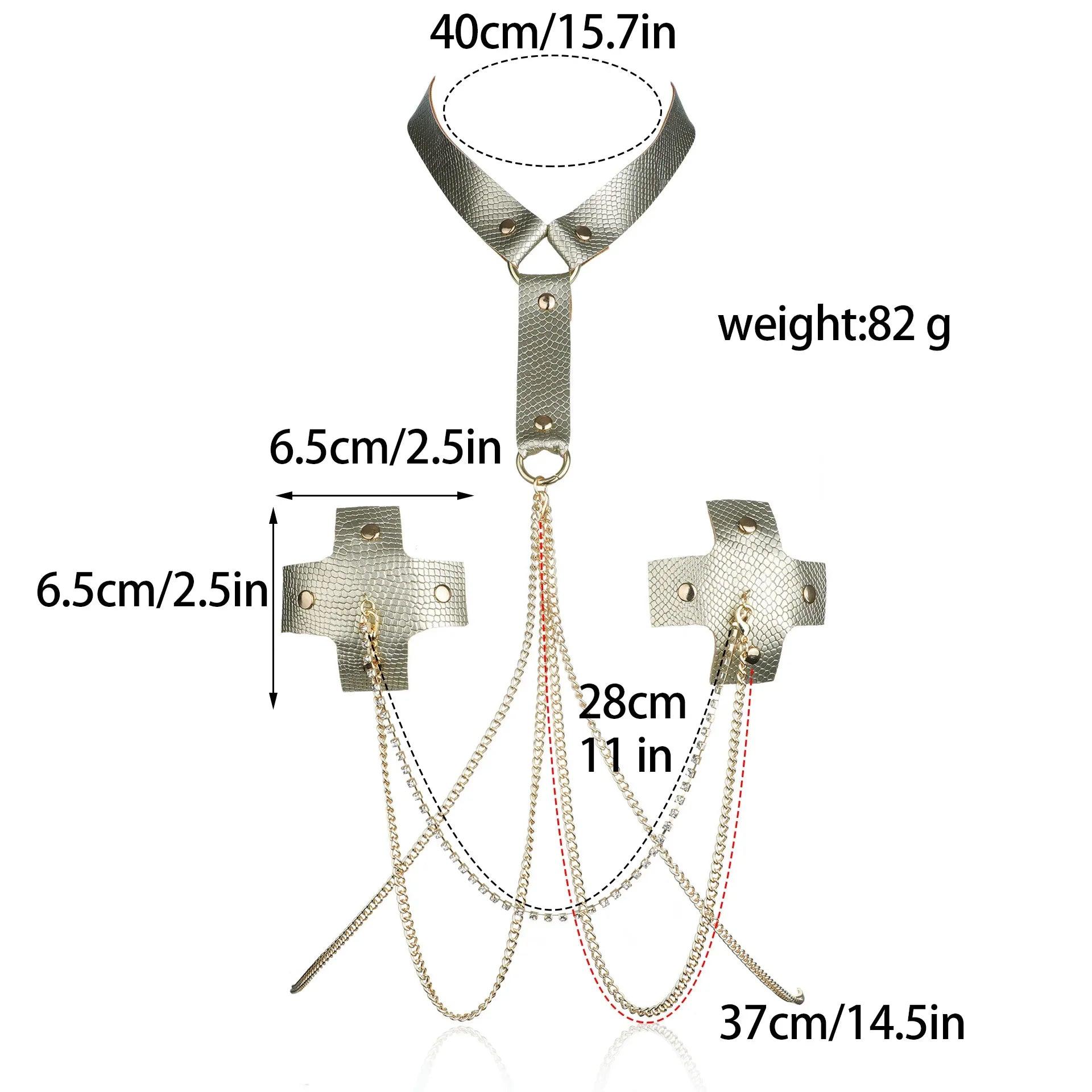 Sexy 1 Pair PU Leather Nipple Covers with Chain Linked Pasties – Reusable Adjustable Body Chain - Passion Pulse Adult