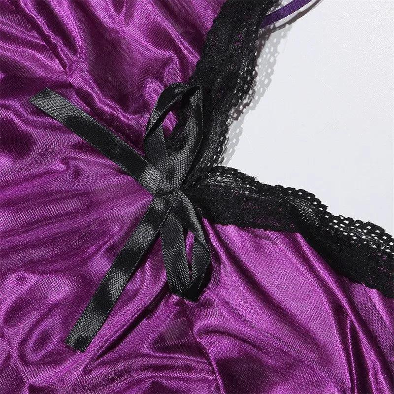 Plus Size Satin Lace Nightgown - V-Neck Sleeveless Sleepwear - Passion Pulse Adult