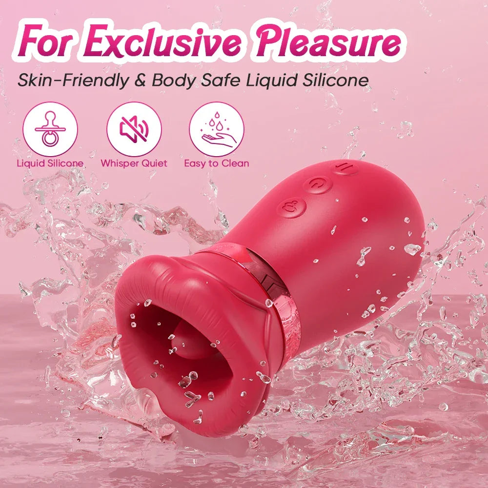 DearVibe 360° Rose Vibrators – Tongue Licking Clit Stimulator for Women - Passion Pulse Adult