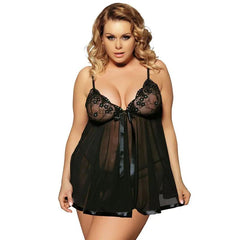 Sexy Plus Size Lingerie – Transparent Lace Babydoll V-Neck Mesh Pajamas (Up to 6XL) - Passion Pulse Adult