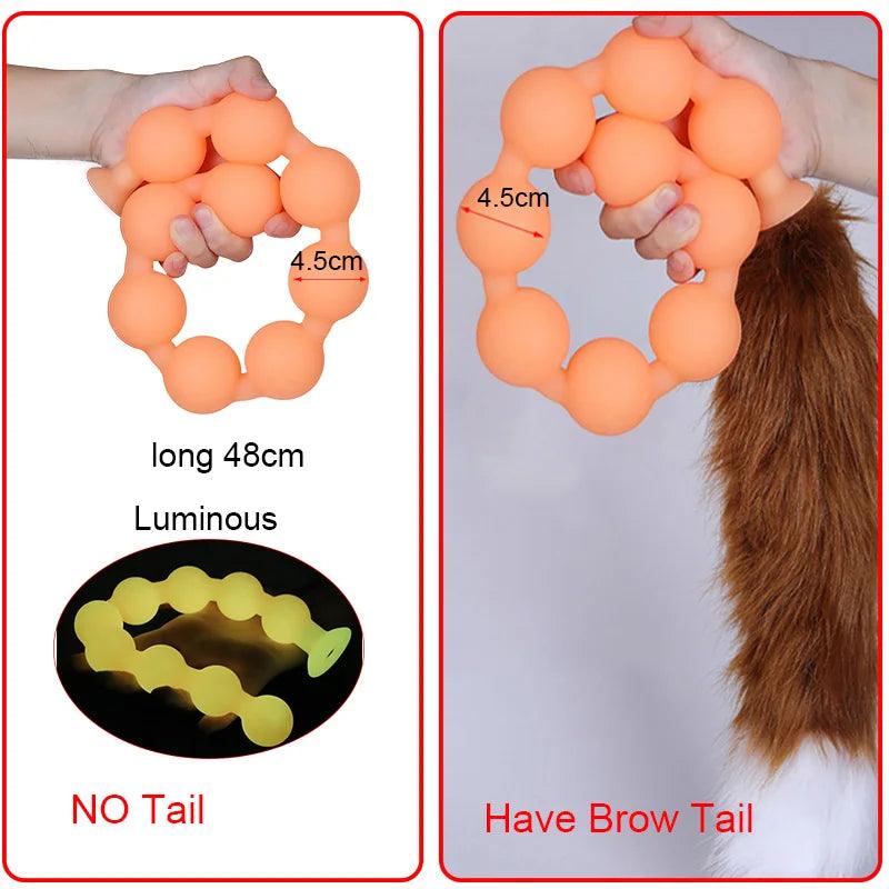 Butt Plug with Tail BDSM Adult Sex Wild Tail Teaser - 9-Ball Silicone Pleasure Toy - Passion Pulse Adult