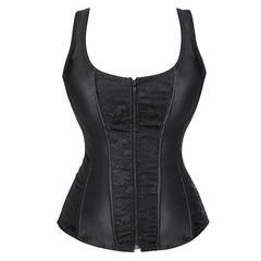 Women’s Floral Jacquard Overbust Corset – Gothic Steampunk Zipper Bustier with Straps - Passion Pulse Adult