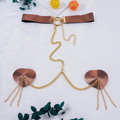 Heart Tassel Leather Nipple Covers with Chain & Choker - Passion Pulse Adult