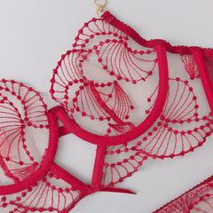 Elegant Floral Lace Lingerie Set for Women – Garter Belt, G-String, and Underwire Bra with Adjustable Straps - Passion Pulse Adult