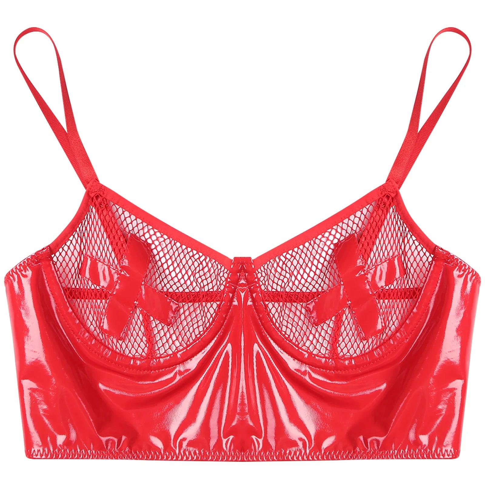 Wet Look Mesh Balconette Bra | Sexy Lingerie - Passion Pulse Adult