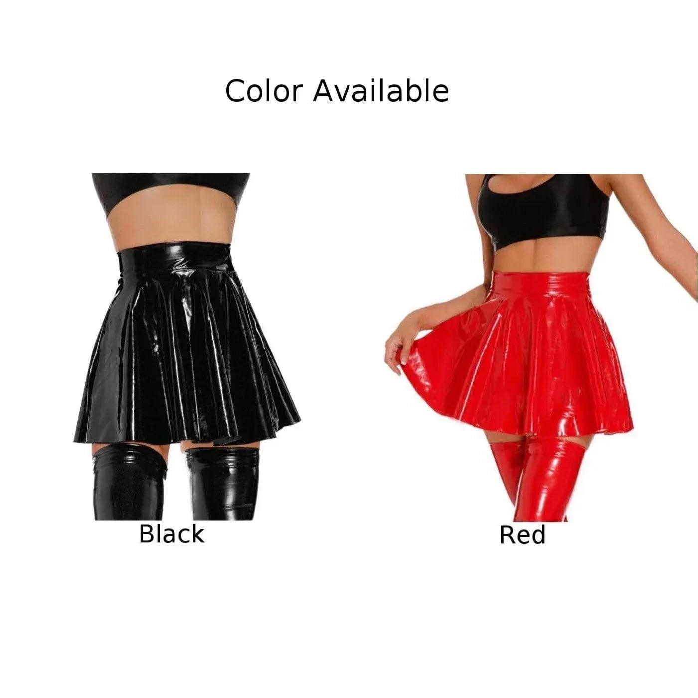 Wet Look PVC Pleated Mini Skirt | Sexy Clubwear - Passion Pulse Adult