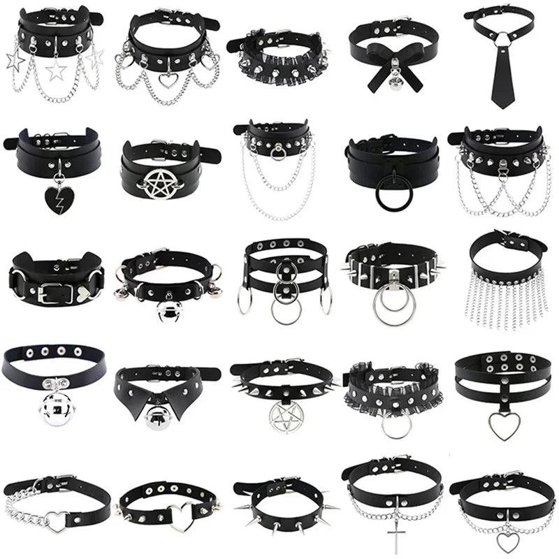Harajuku Punk Rock Rivet Goth Choker | PU Leather Collar with Heart, Cross & Spikes | Hip Hop Bondage Jewelry for Women - Passion Pulse Adult