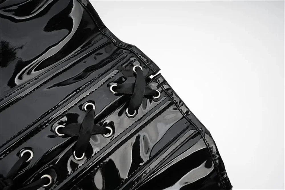 PU Leather Corset Top – Shiny PVC Steampunk Gothic Underbust Waist Cincher for Women - Passion Pulse Adult