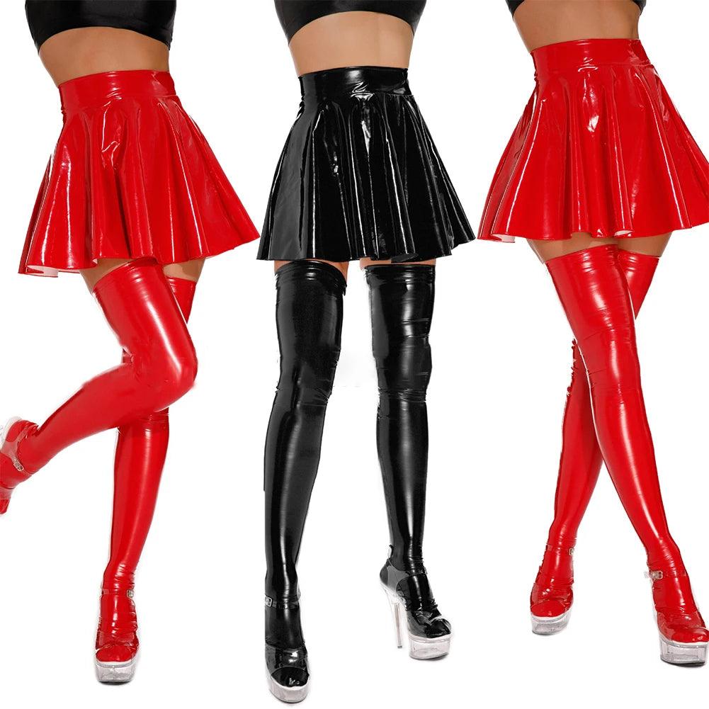 Wet Look PVC Pleated Mini Skirt | Sexy Clubwear - Passion Pulse Adult