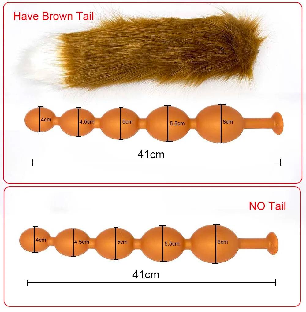 Butt Plug with Tail BDSM Adult Sex Wild Tail Teaser - 9-Ball Silicone Pleasure Toy - Passion Pulse Adult