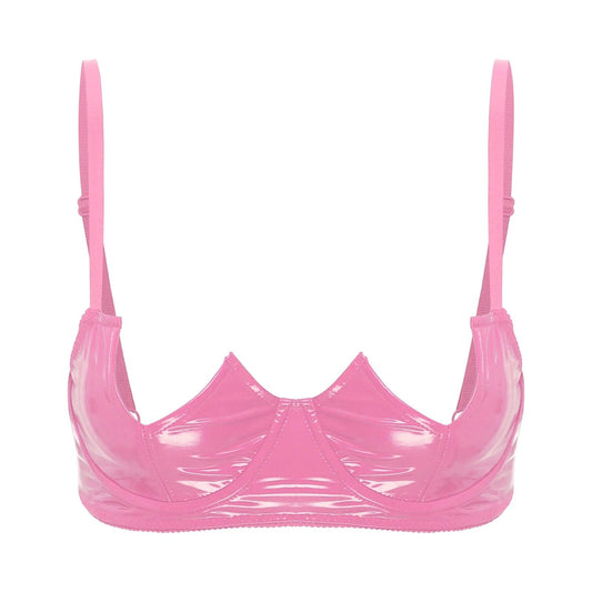 Patent Leather Open Chest V-Notch Underwire Bra - Passion Pulse Adult
