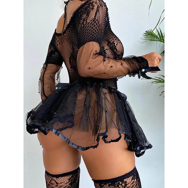 Women's Sexy Lace Mesh Lingerie – Plus-Size Bodycon Nightdress - Passion Pulse Adult