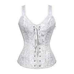 Women’s Floral Jacquard Overbust Corset – Gothic Steampunk Zipper Bustier with Straps - Passion Pulse Adult