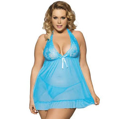 Sexy Plus Size Lingerie – Transparent Lace Babydoll V-Neck Mesh Pajamas (Up to 6XL) - Passion Pulse Adult