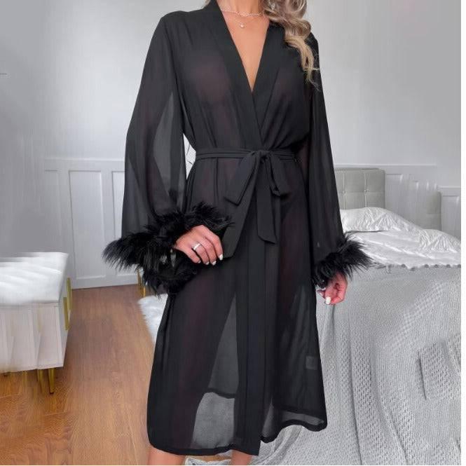 Simulated Silk Feather Long-Sleeve Pajama Set - Passion Pulse Adult