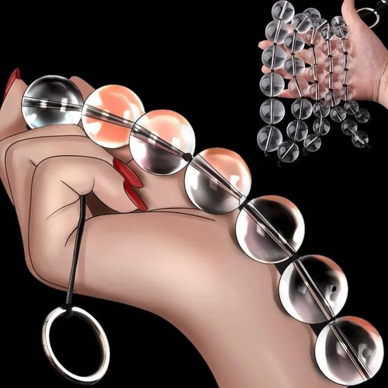 CrystalGlass Anal Beads - 5 Sizes Glass Butt Plug for Men, Women, and Couples with Smooth Vaginal and Anal Balls for BDSM, Massage, and Erotic Play - Passion Pulse Adult