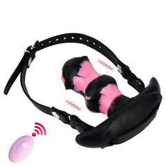 Adjustable Leather Mouth Gag with Vibrating Horse Dildo - 10 Modes Bondage Muzzle for Couples and BDSM Roleplay - Passion Pulse Adult
