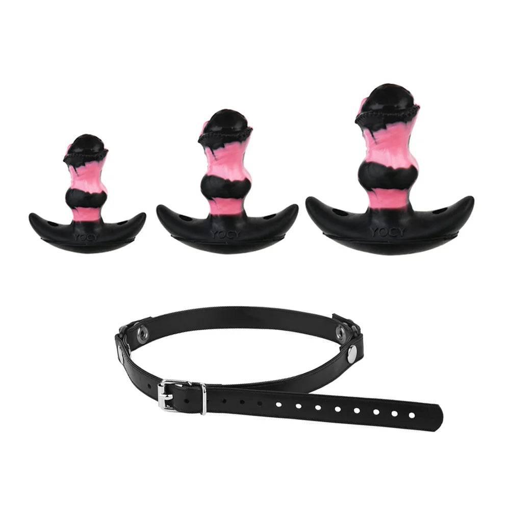 Adjustable Leather Mouth Gag with Vibrating Horse Dildo - 10 Modes Bondage Muzzle for Couples and BDSM Roleplay - Passion Pulse Adult