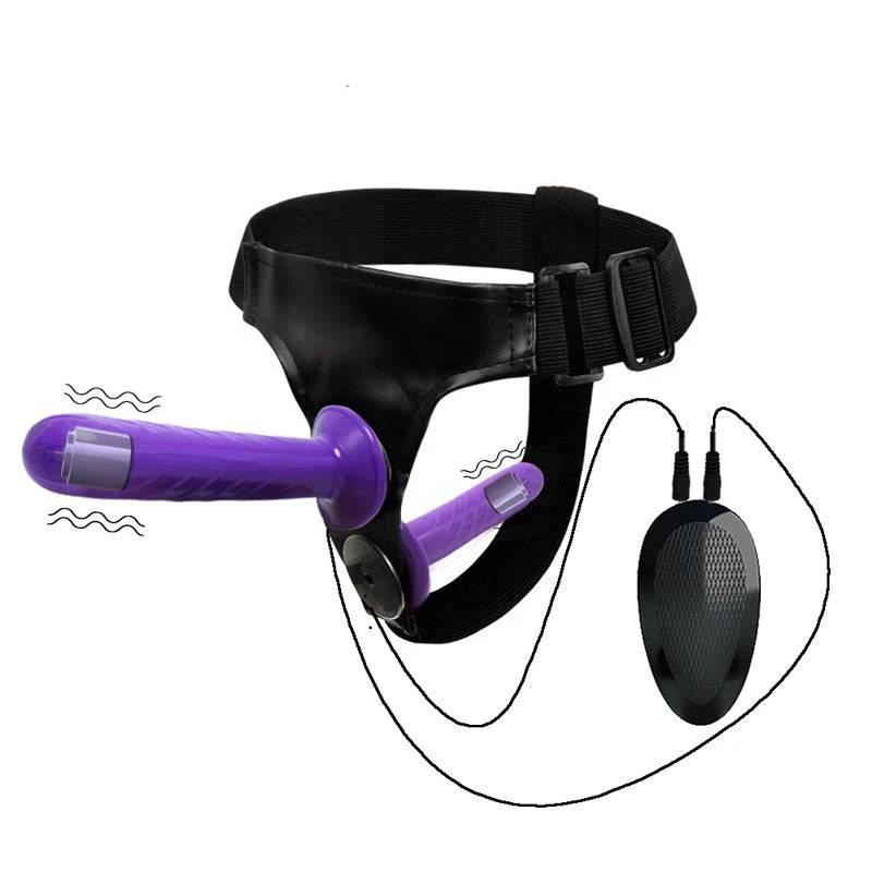 Double Penis Realistic Dildo Vibrator: Ultra Elastic Strap-On Harness for Women - Adult Sex Toy for Lesbians - Passion Pulse Adult