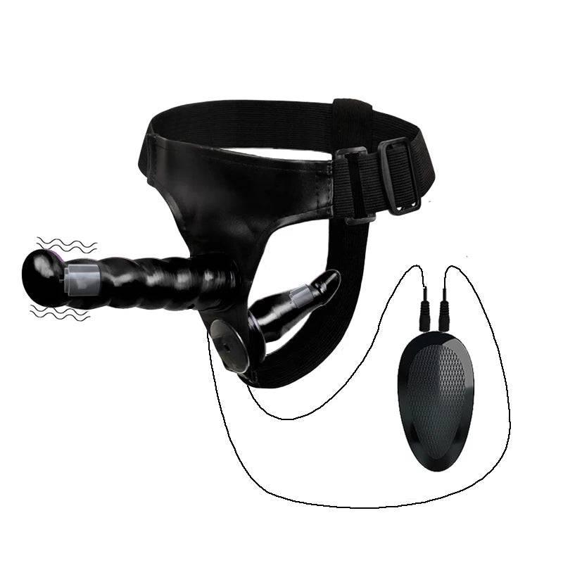 Double Penis Realistic Dildo Vibrator: Ultra Elastic Strap-On Harness for Women - Adult Sex Toy for Lesbians - Passion Pulse Adult