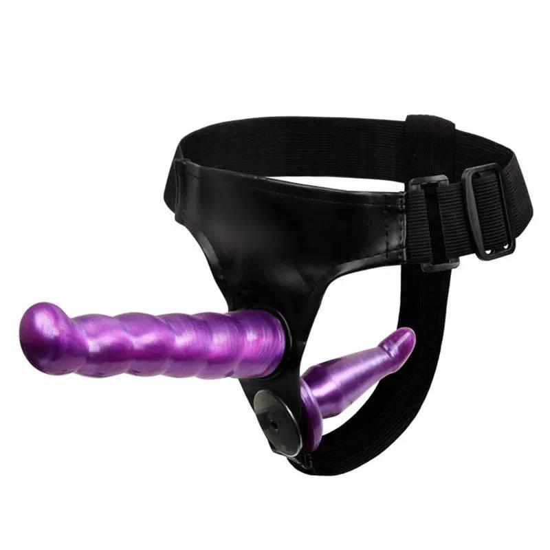 Double Penis Realistic Dildo Vibrator: Ultra Elastic Strap-On Harness for Women - Adult Sex Toy for Lesbians - Passion Pulse Adult
