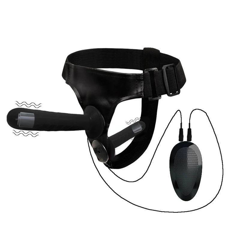 Double Penis Realistic Dildo Vibrator: Ultra Elastic Strap-On Harness for Women - Adult Sex Toy for Lesbians - Passion Pulse Adult