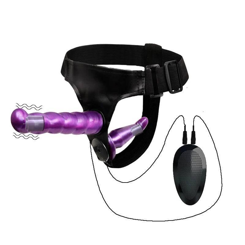 Double Penis Realistic Dildo Vibrator: Ultra Elastic Strap-On Harness for Women - Adult Sex Toy for Lesbians - Passion Pulse Adult