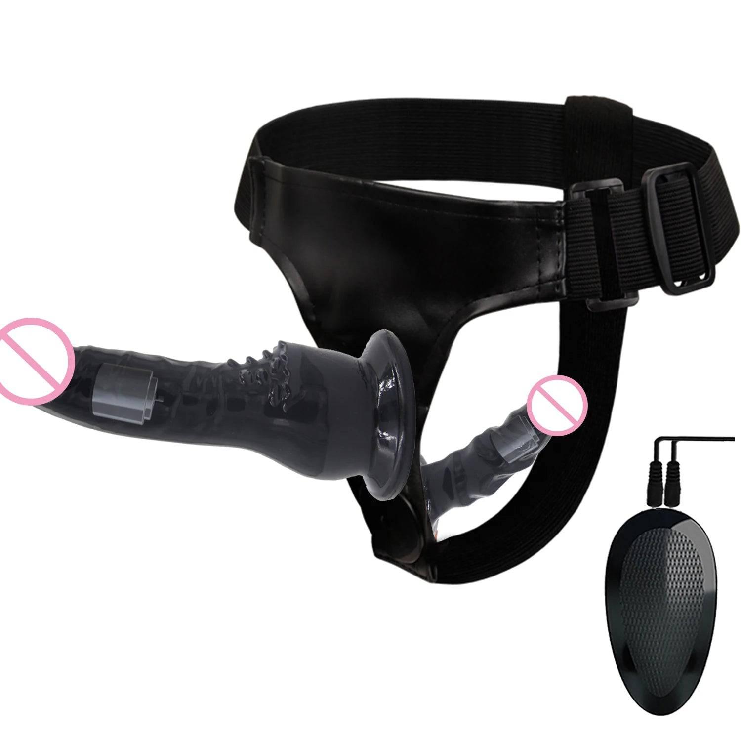 Double Penis Realistic Dildo Vibrator: Ultra Elastic Strap-On Harness for Women - Adult Sex Toy for Lesbians - Passion Pulse Adult
