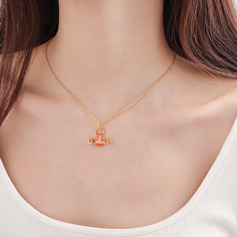 Zircon Saturn Brooch Collarbone Necklace - Passion Pulse Adult