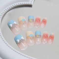 Cute nail art nail patch wearable and removable polka dot moon love butterfly French nail patch - Passion Pulse Adult