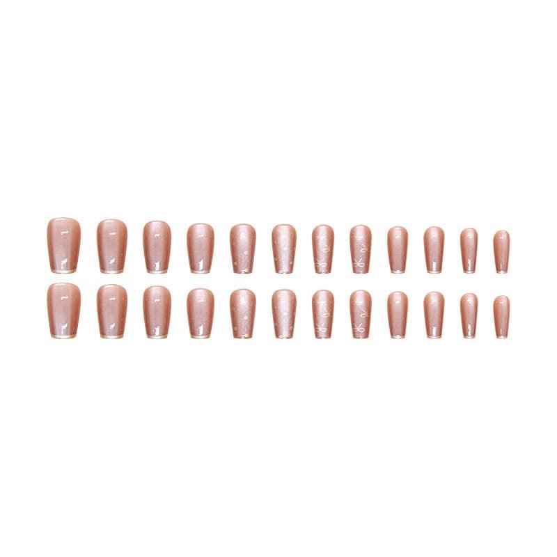 Nude Press-On Nails with Gold Marble Design Wearing - 24 Piece Set for a Sophisticated Look - Passion Pulse Adult