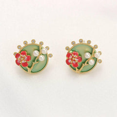 Oil Painting Flower Pearl Earrings - Passion Pulse Adult