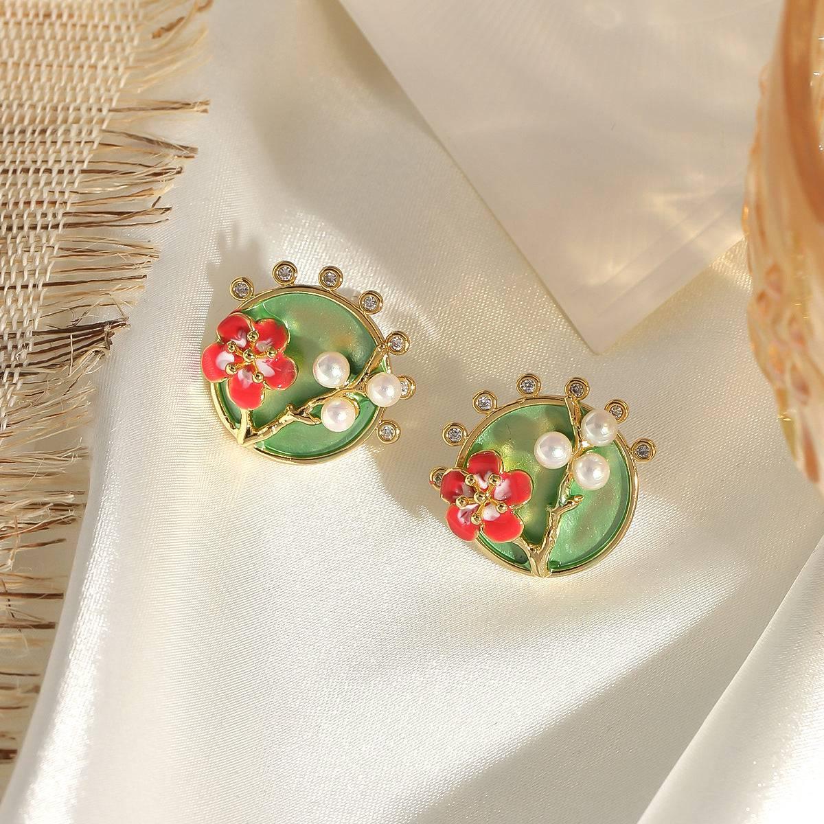 Oil Painting Flower Pearl Earrings - Passion Pulse Adult