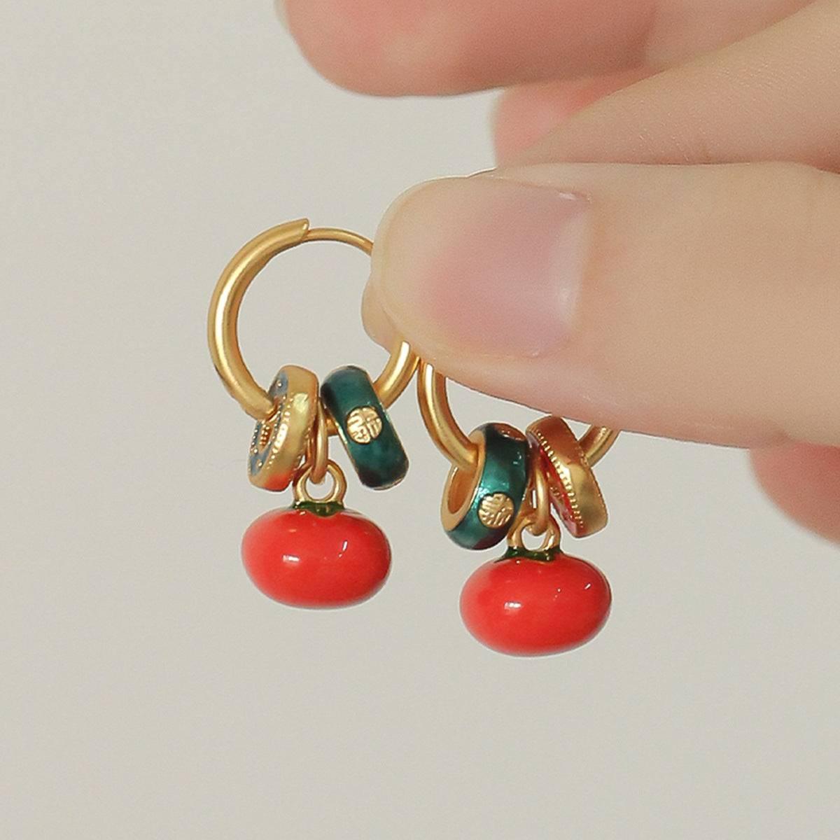 Persimmon Ruyi New Chinese Style Earrings - Passion Pulse Adult