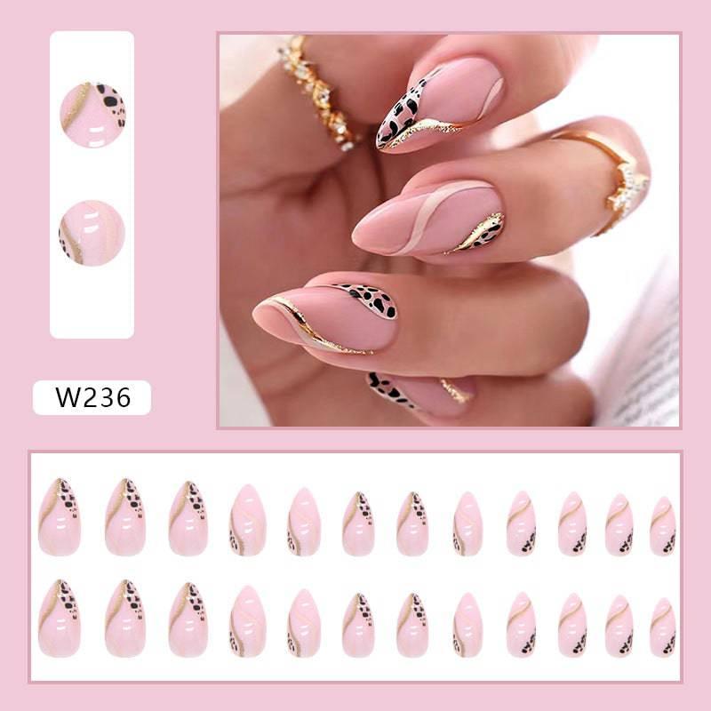Pink & Black Leopard Print with Gold Accents Wearing Press-on Nail - 24 Piece Set - Passion Pulse Adult