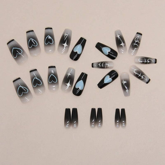 Silver Heart Shaped Star Fake Nails - Passion Pulse Adult