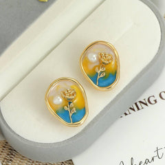 Vintage Enamel Flower Earrings with Oil Painting Effect - Passion Pulse Adult