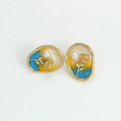 Vintage Enamel Flower Earrings with Oil Painting Effect - Passion Pulse Adult