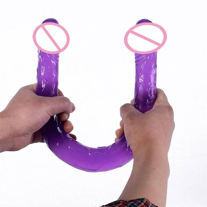 44cm Soft Jelly Dildo Double Long Realistic Cock Lesbian Vaginal Anal Plug Flexible Fake Penis For Women Dildos Sex Toys - Passion Pulse Adult