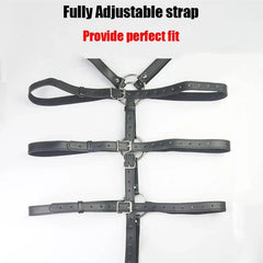 Adjustable Leather Bondage Restraint Harness with Handcuffs and Neck Collar - BDSM Back Restraint Chastity Harness for Couples Roleplay and Fetish Play - Passion Pulse Adult